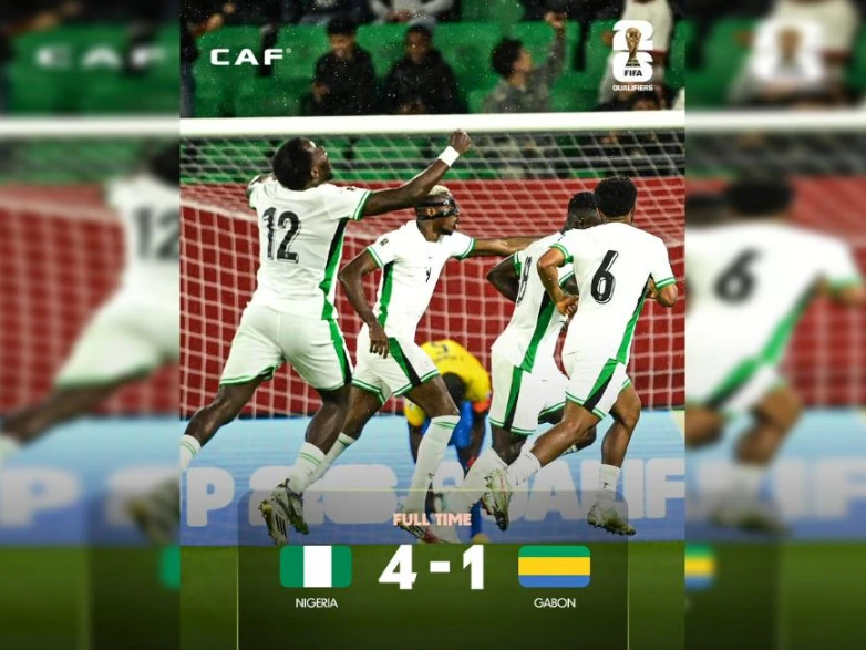 Victor Osimhen celebrates Nigeria’s extra-time breakthrough against Gabon.